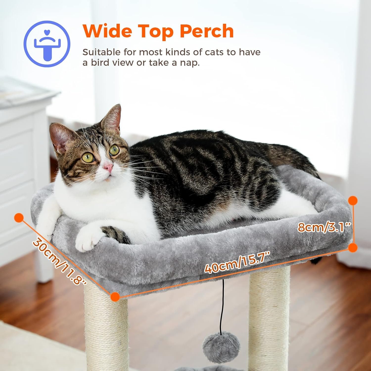 PEQULTI Cat Tree Tower for Indoor Cats with Private Cozy Cat Condo, Natural Sisal Scratching Posts and Plush Pom-pom for Small Cats - Image 3