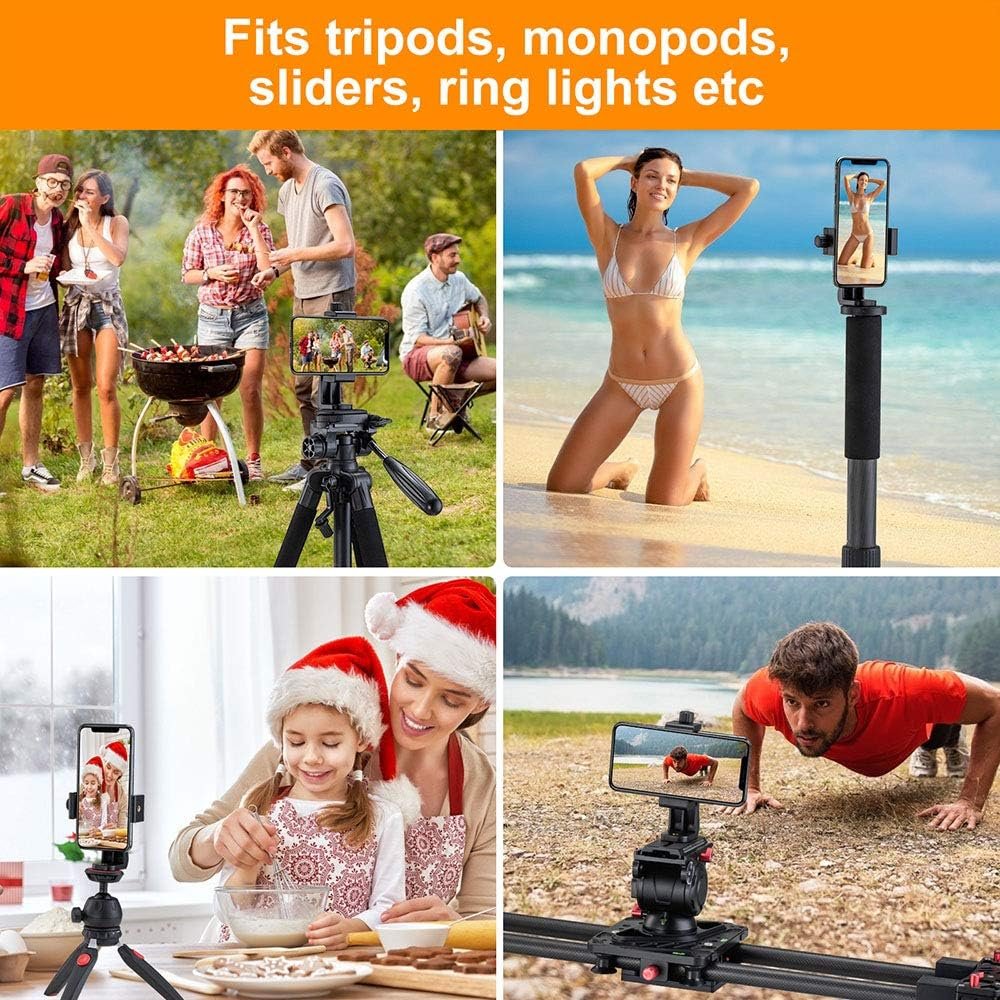 Phone Tripod Mount Adapter/Universal Tripod Cell Phone Holder, Fits Any Smartphone, 1/4" Standard Screw, Rotating Vertical and Horizontal, Compatible with iPhone, Samsung, Selfie Stick, Monopod - Image 8