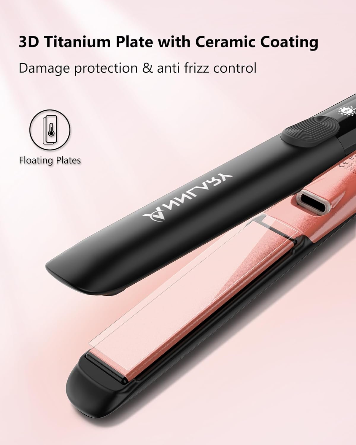Hair Straightener 1 Inch Flat Iron and Curler 2 in 1 Titanium Ceramic Ionic Dual Voltage Straightener with Heat-Resistant Silicone, for Less Frizz, Shinier & Smoother - Image 5
