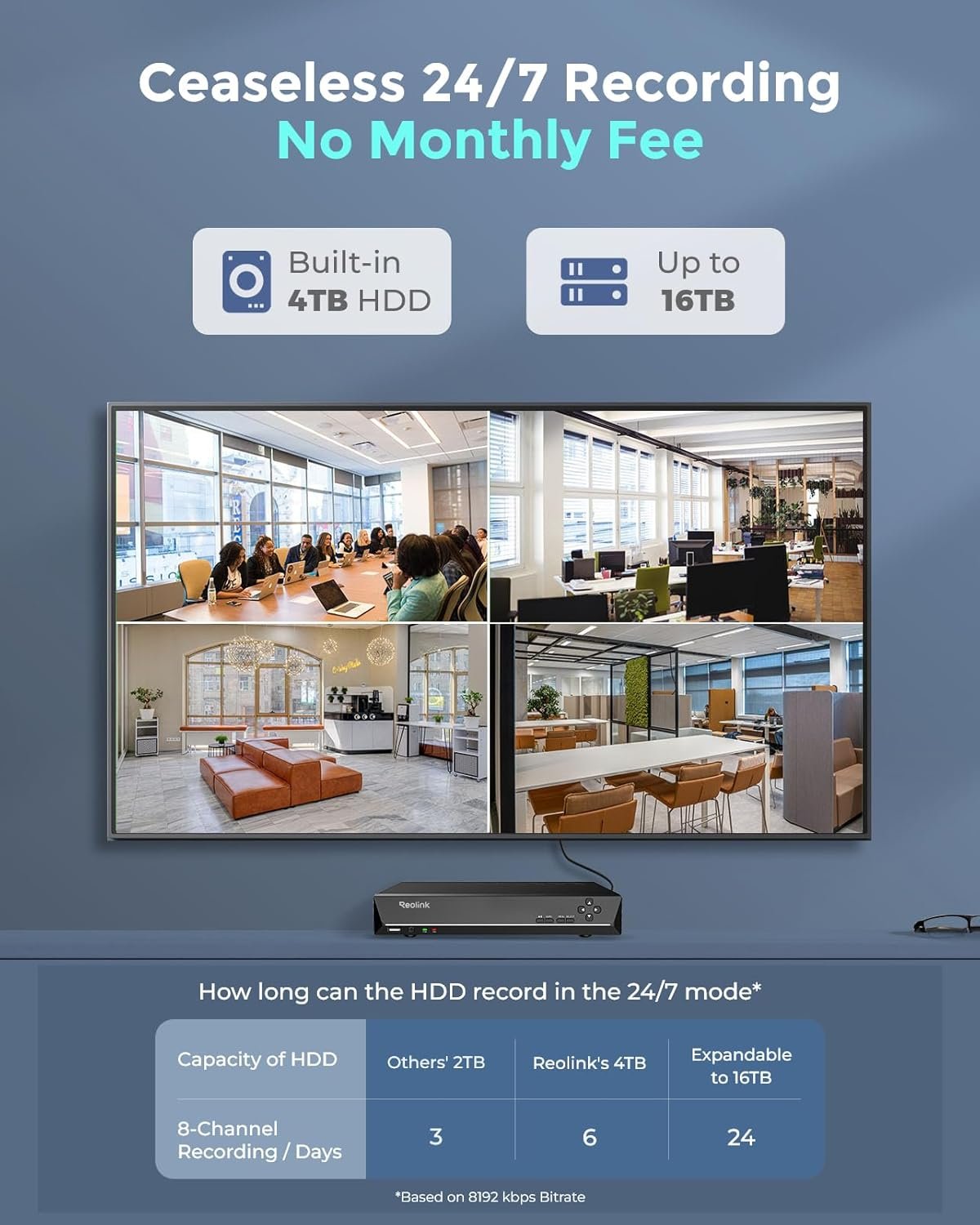 REOLINK 4K Security Camera System, RLK16-800B8 8pcs H.265 PoE Wired with Person Vehicle Detection, 8MP/4K 16CH NVR with 4TB HDD for 24-7 Recording - Image 7