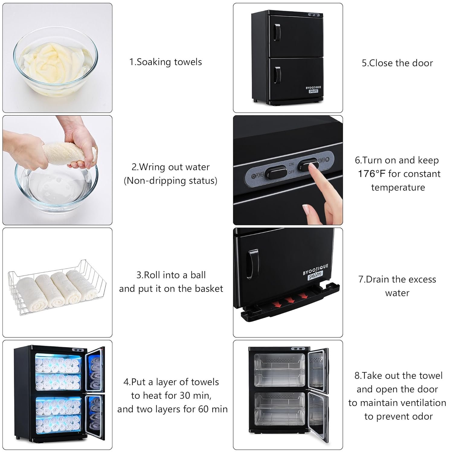 AW BYOOTIQUE Spa Towel Warmer Cabinet for Facial, 46L Extra Large Capacity, 2in1 Professional Black Double Hot Towel Cabinet Heater Machine for Beauty Salon,Barber,Massage,Hair Salon,Estheticians - Image 8