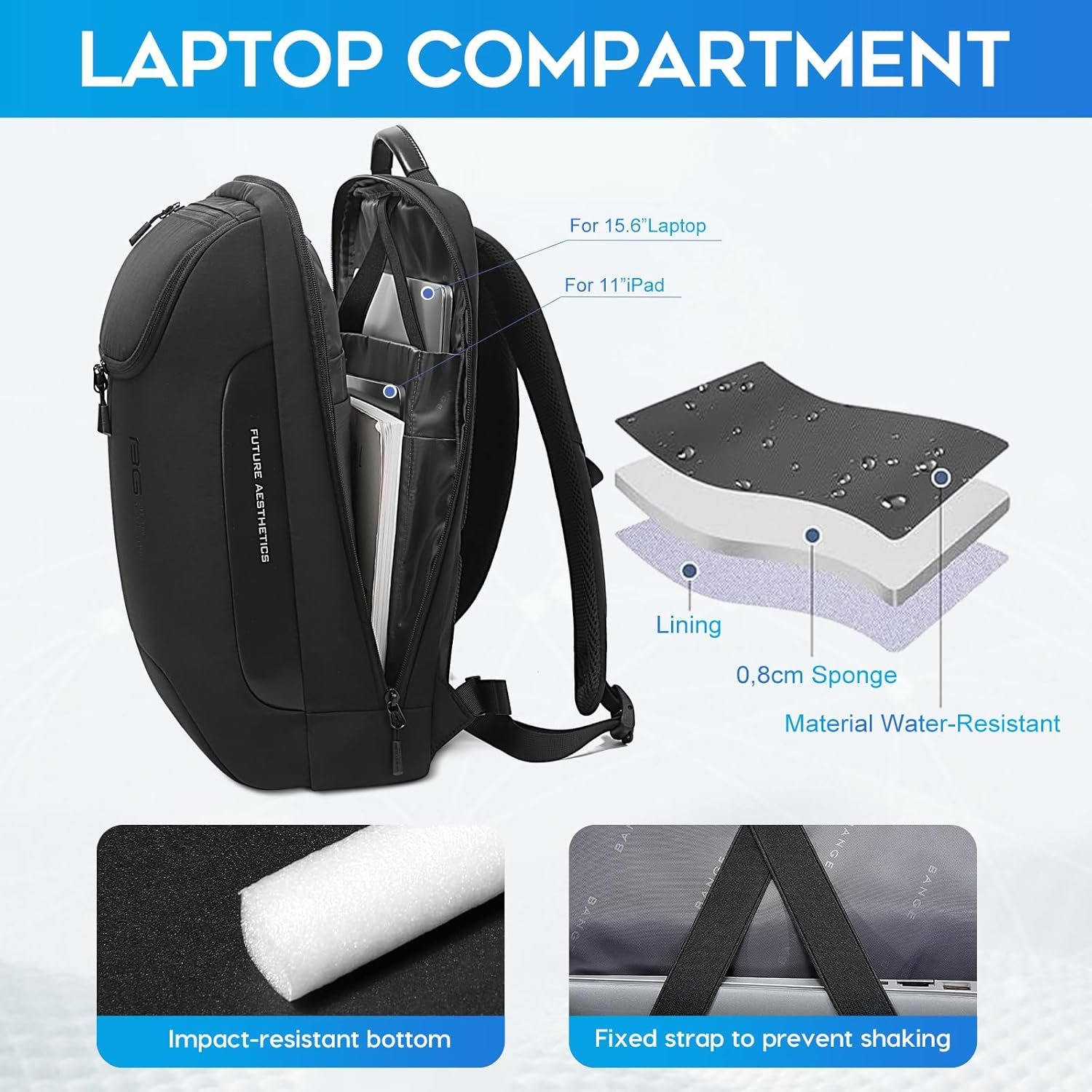 BANGE 15.6 Inch Laptop Backpack for Men and Women, Business Travel Backpack, Waterproof Lightweight Computer Bag for Office, Commuter & Outdoor Sports - Image 9