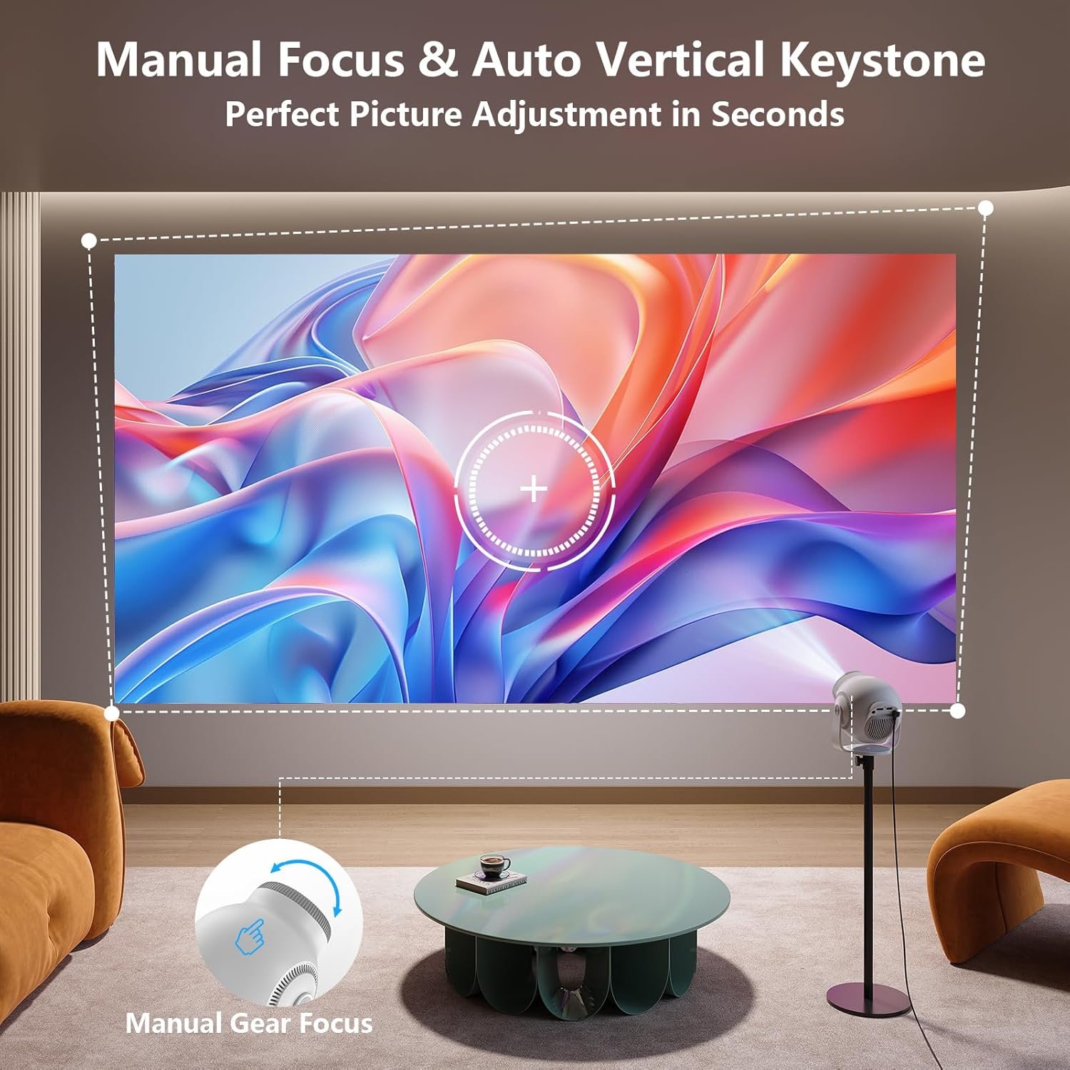 Smart Mini Projector with Android 14 OS, 1080P/4K/8K Video Decoding, WiFi 6 & Bluetooth 5.4, 270° Rotatable Stand, Auto Vertical Keystone, Portable Proyector for Bedroom & Home Entertainment(White) - Image 4