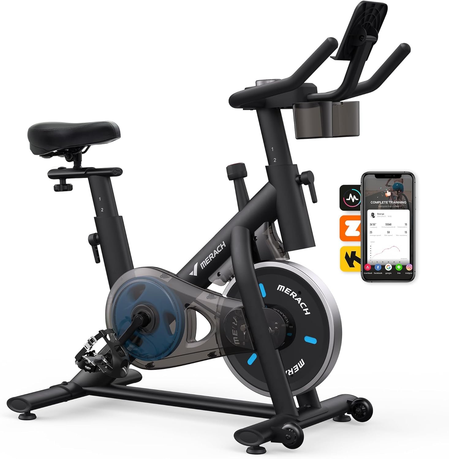 MERACH Exercise Bike, Brake Pad Stationary Bike with Exclusive App, Low Noise Indoor Cycling Bike with 300lbs Weight Capacity, Tablet Mount and Fitness Courses for Weight Loss - Image 2
