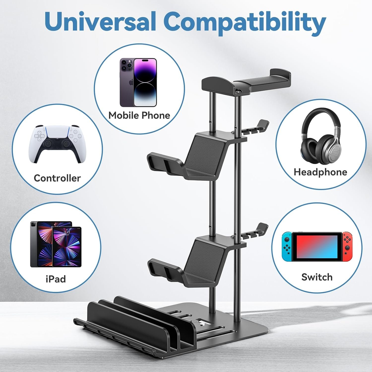 KDD Headphone Stand, Controller Holder & Headset Holder for Desk, Earphone Stand with Aluminum Supporting Bar, Universal Storage Organizer Headphones/Controller/Switch/Mobile Phone - Image 7