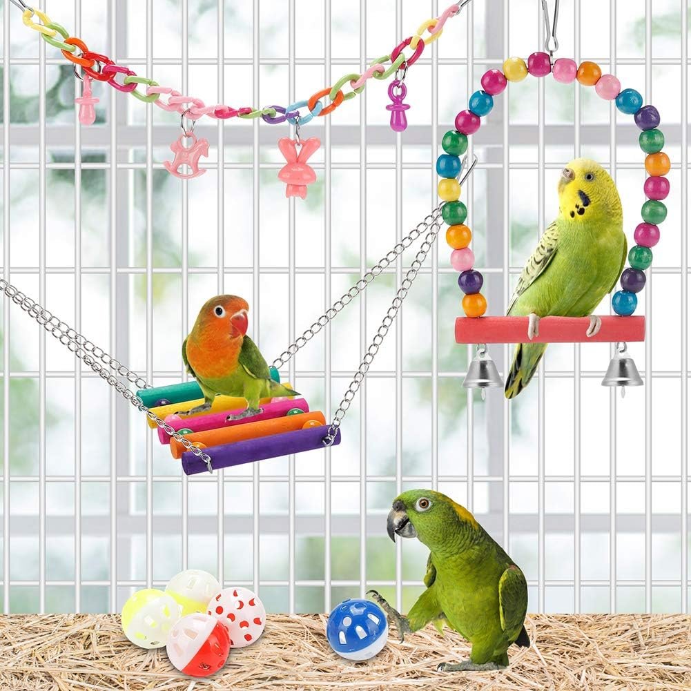 Swing Hanging Standing Chewing Toy Hammock Climbing Ladder, Cage Colorful Toys Suitable for Budgerigar, Parakeet, Conure, Cockatiel, Mynah, Love Birds, Finches - Image 6