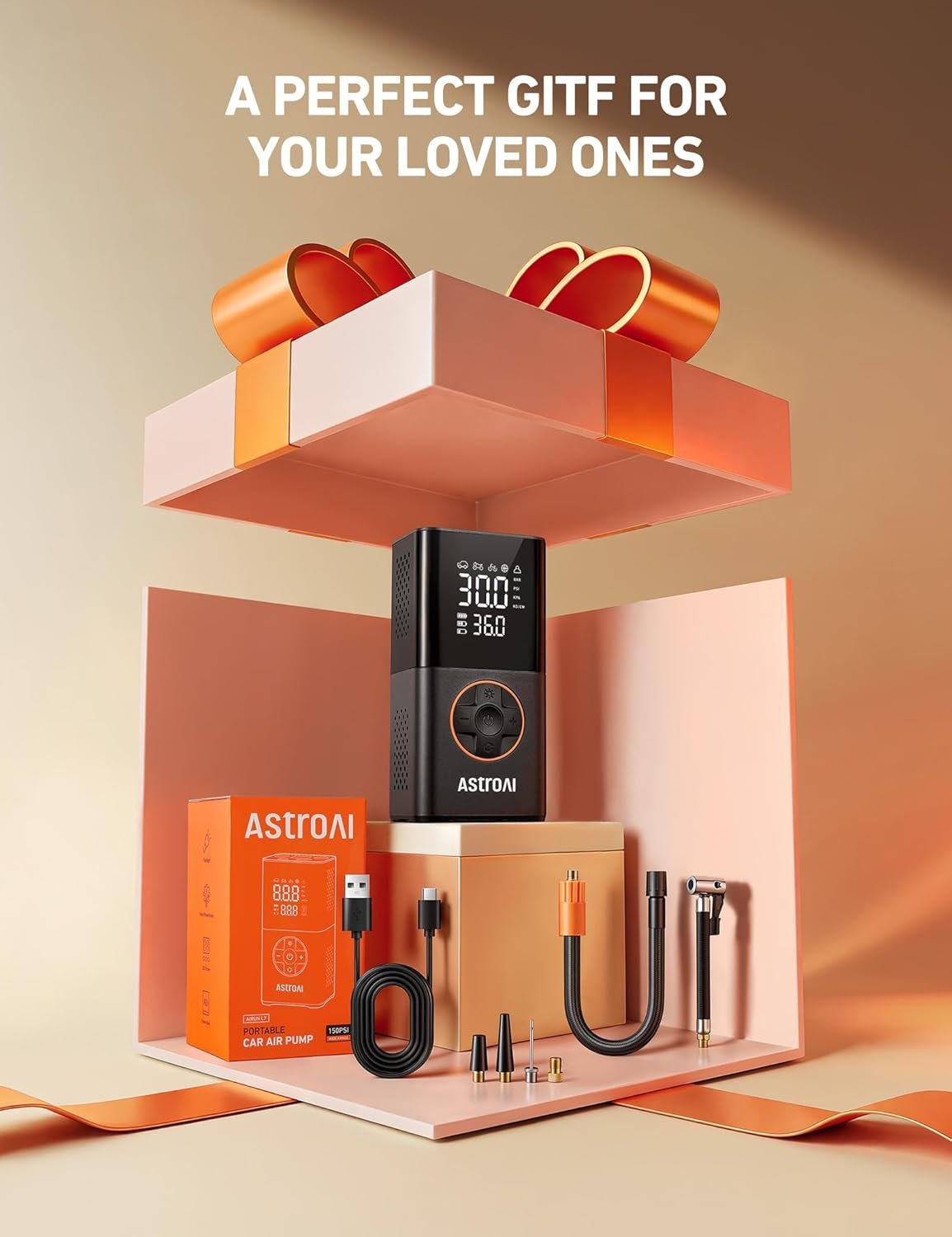 AstroAI L7 Tire Inflator Portable Air Compressor Cordless Mini Bike Pump with Digital Dual Values Display, 150 PSI Car Tires Air Pump with LED Lights&Pressure Gauge for Auto, Motorcycles, Bikes, Balls - Image 3