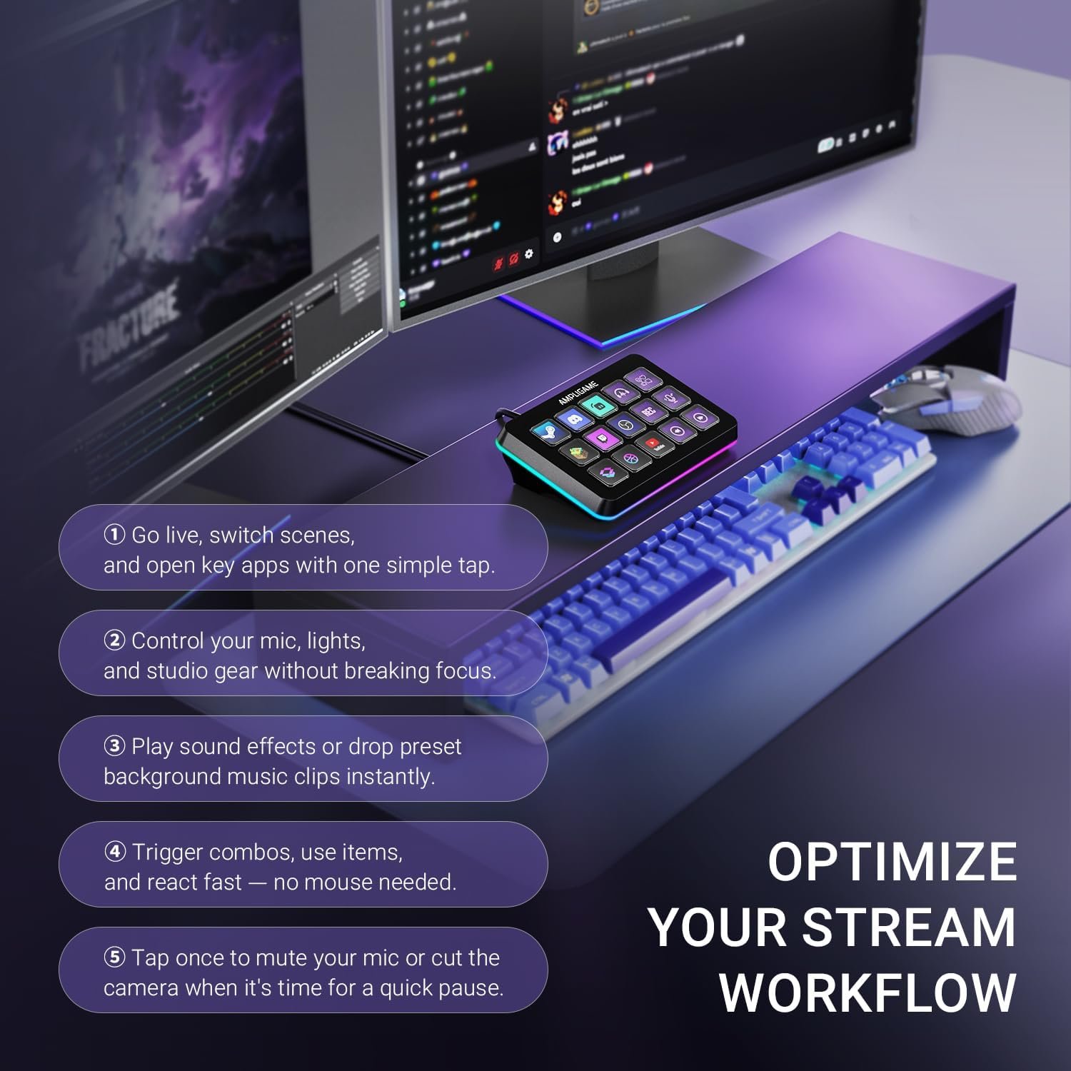 FIFINE AmpliGame Stream Controller with 15 Macro Keys, Streaming Keyboard with Trigger Actions in OBS/Twitch/YouTube/Streamlabs, Shortcut Buttons Keypad Works with Mac and PC-D6 - Image 6