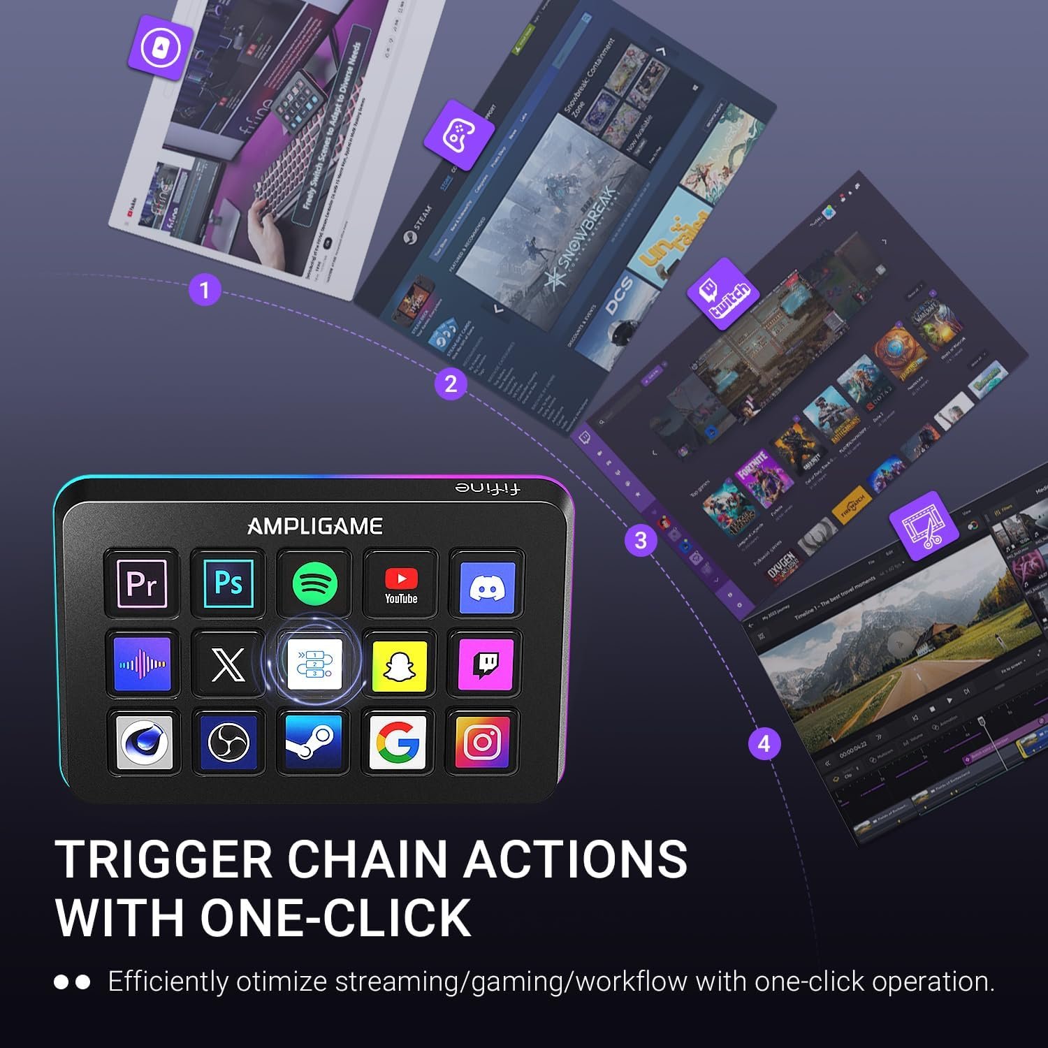 FIFINE AmpliGame Stream Controller with 15 Macro Keys, Streaming Keyboard with Trigger Actions in OBS/Twitch/YouTube/Streamlabs, Shortcut Buttons Keypad Works with Mac and PC-D6 - Image 3