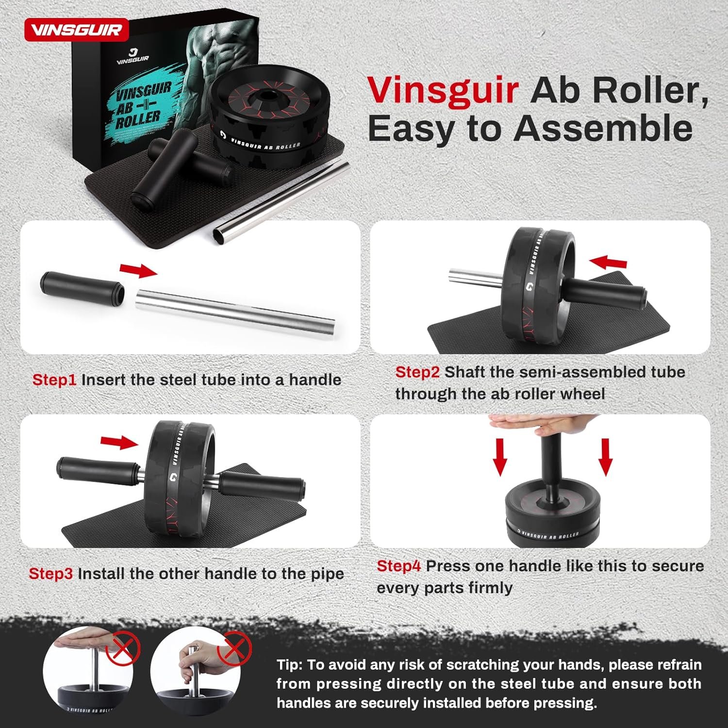 VINSGUIR Ab Roller Wheel, Abs & Core Workout Equipment for Home Gym with Knee Pad Accessories, Abdominal Wheel for Full-body Strength Training - Image 10