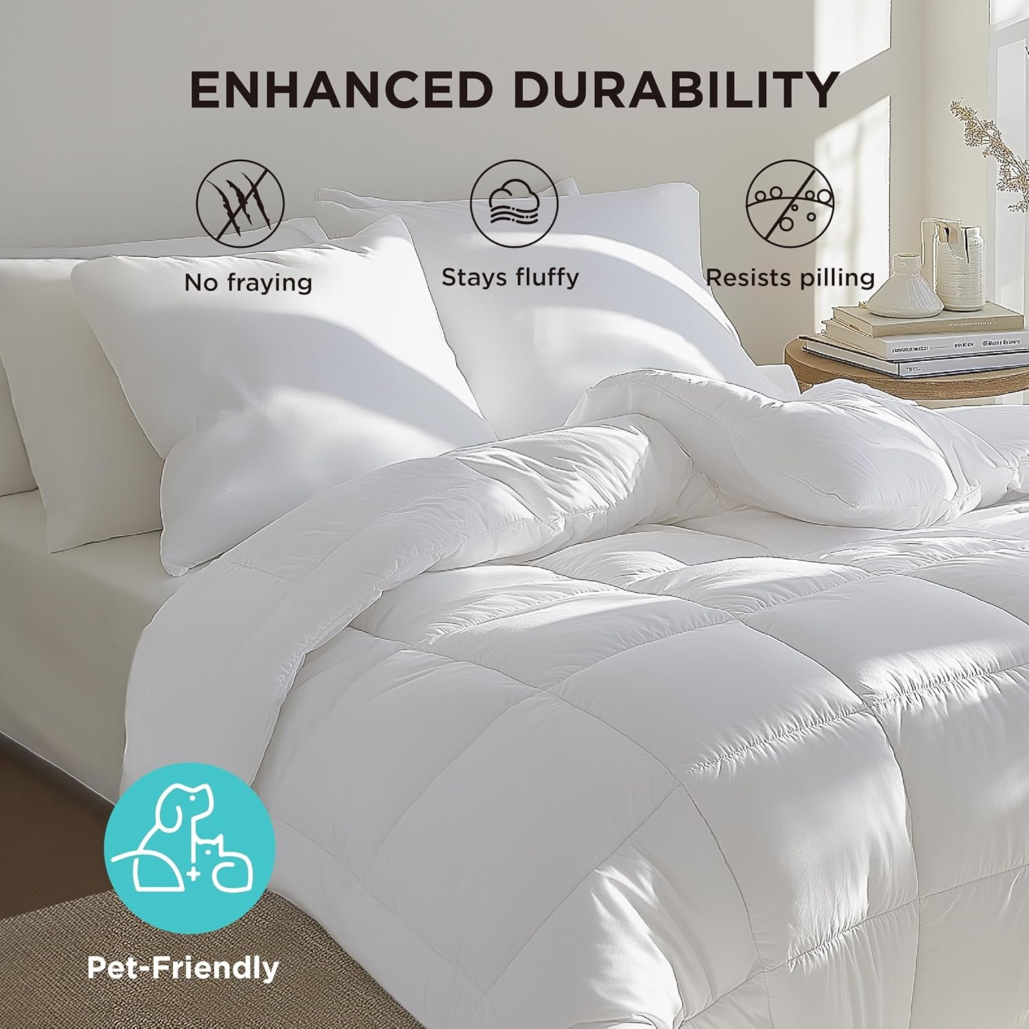 Bedsure Comforter Duvet Insert - Quilted Comforters Queen Size, All Season Duvet, GentleSoft Down Alternative Bedding, with 8 Tabs, Gifts for Women/Men, White, Queen 88 x 88 Inches - Image 8