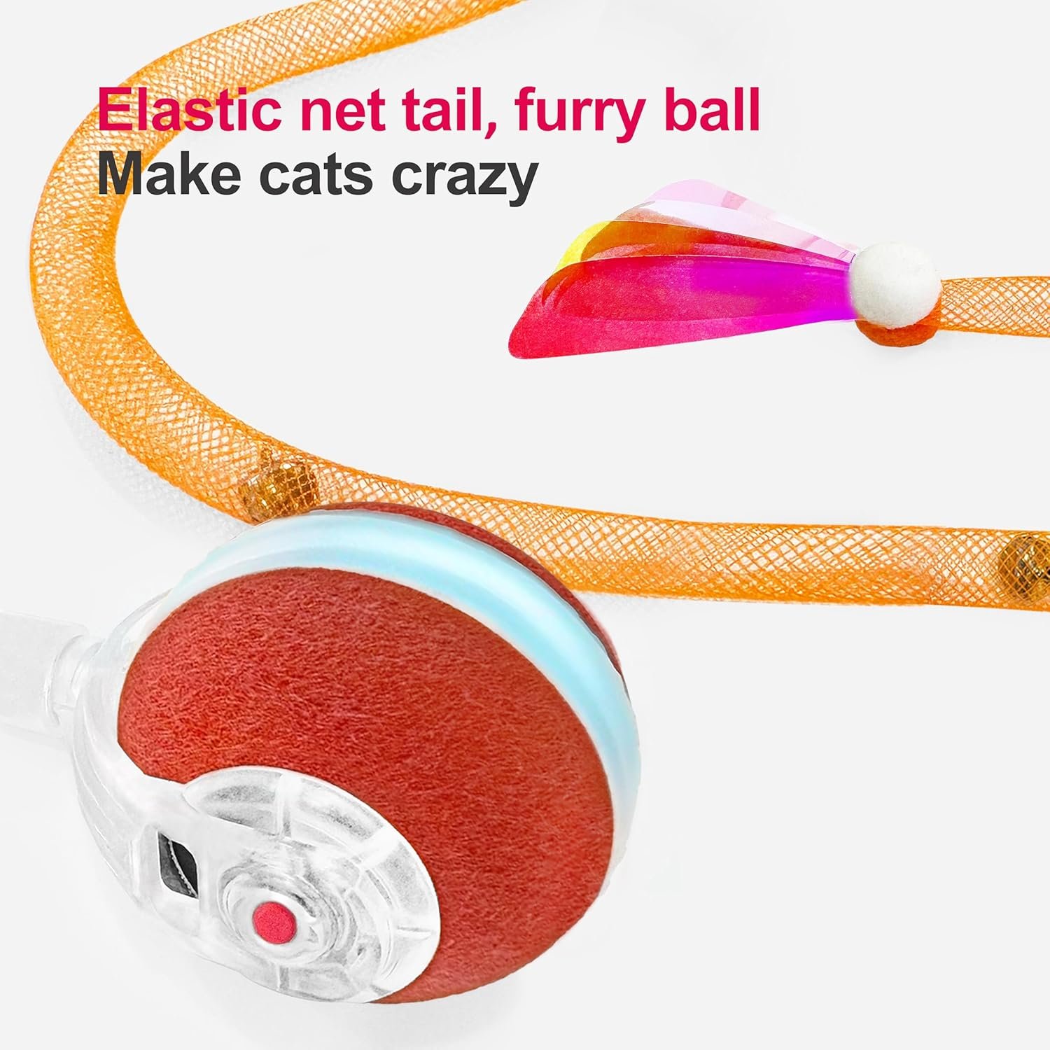 Interactive Cat Toys for Indoor Cats,The 3rd Generation Agile Moving Cat Ball with Elastic Mesh Tail,Automatic Kitten Toys for Bored Indoor Cats,Motion Activated (Orange) - Image 5