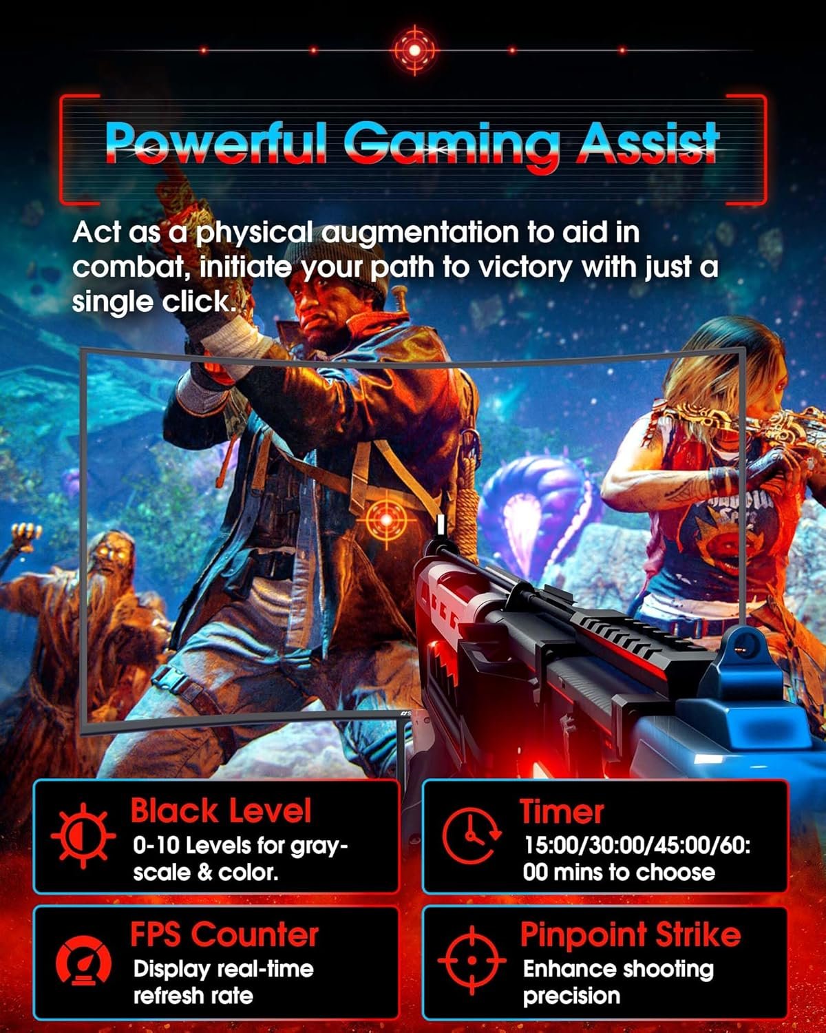 SANSUI 27 Inch Curved 240Hz Gaming Monitor FHD 1080P, 1500R Curve Computer Monitor, 130% sRGB, 4000:1 Contrast, HDR, FreeSync, MPRT 1Ms, Low Blue Light, HDMI DP Ports, Metal Stand, DP Cable Incl. - Image 6