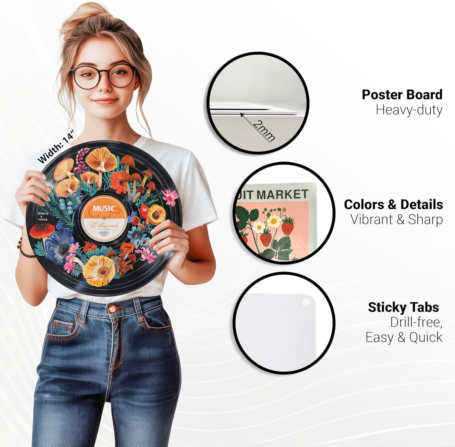 HK Studio Hippie Decor, Posters for Room Aesthetic - Botanical Wall Art, Record Decor, 4pcs 12" - Image 4