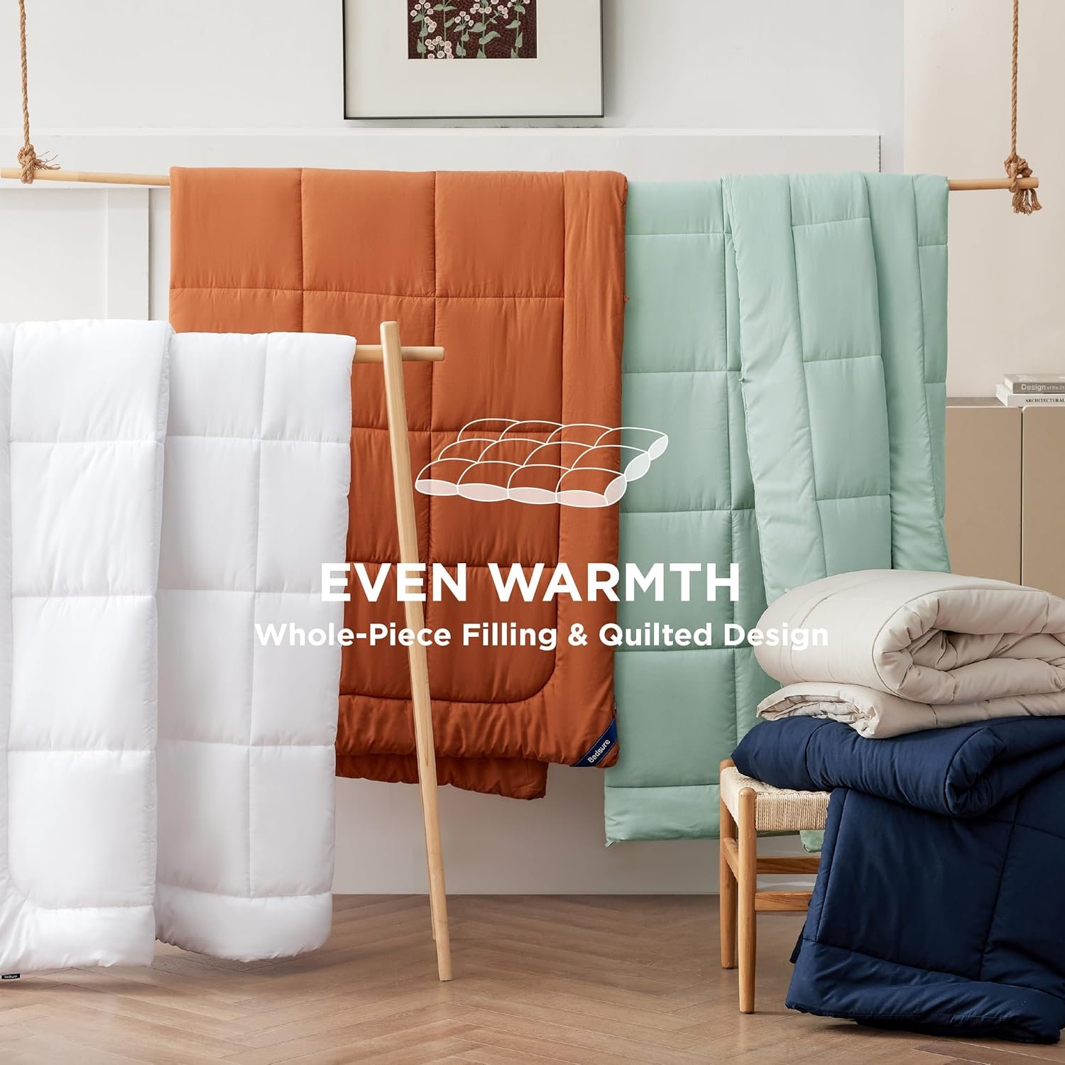 Bedsure Comforter Duvet Insert - Quilted Comforters Queen Size, All Season Duvet, GentleSoft Down Alternative Bedding, with 8 Tabs, Gifts for Women/Men, White, Queen 88 x 88 Inches - Image 7