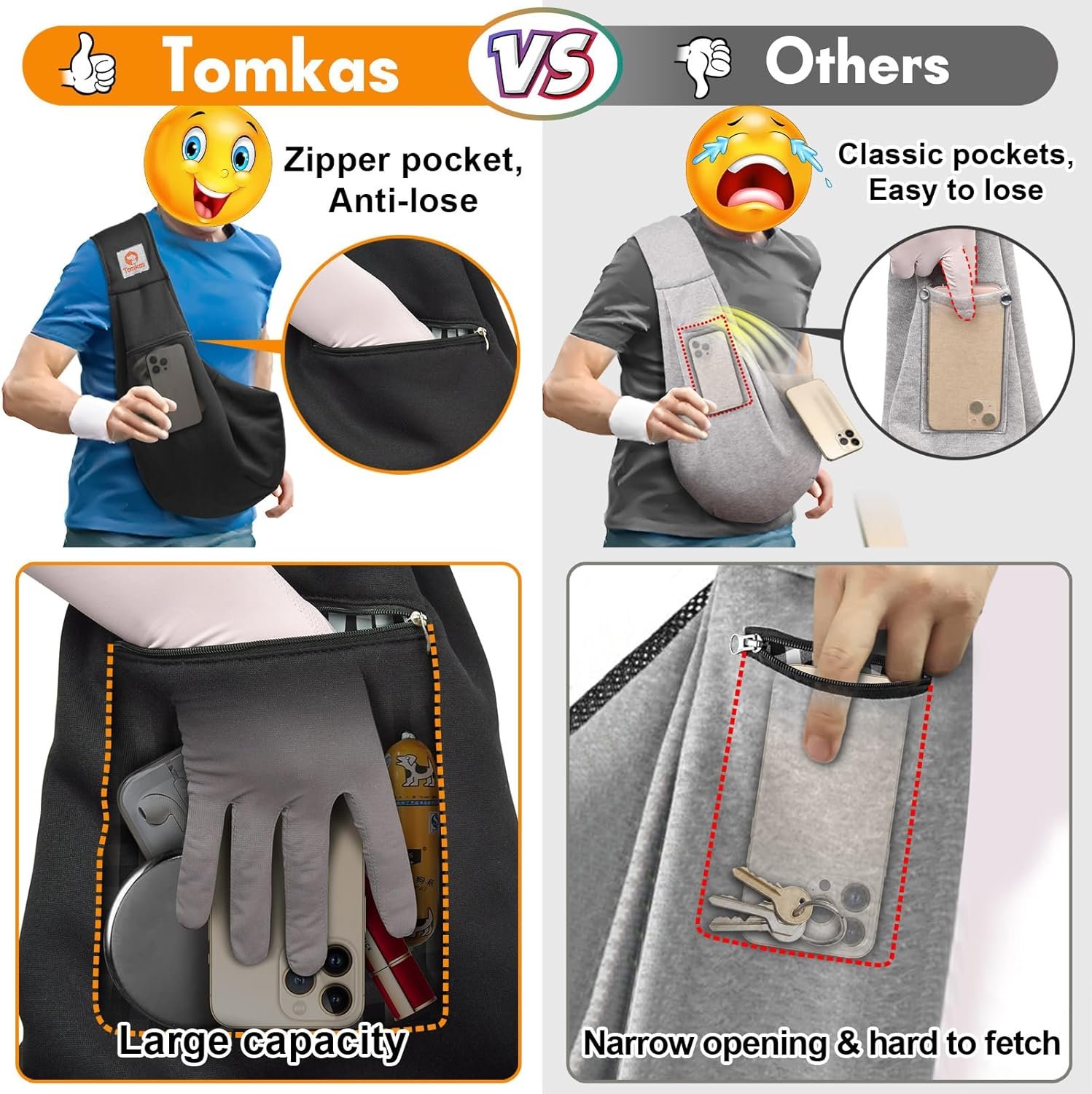 Tomkas Small Dog Sling Carrier - Adjustable Strap & Zip Pocket - Suitable for Puppies (Black) - Image 3