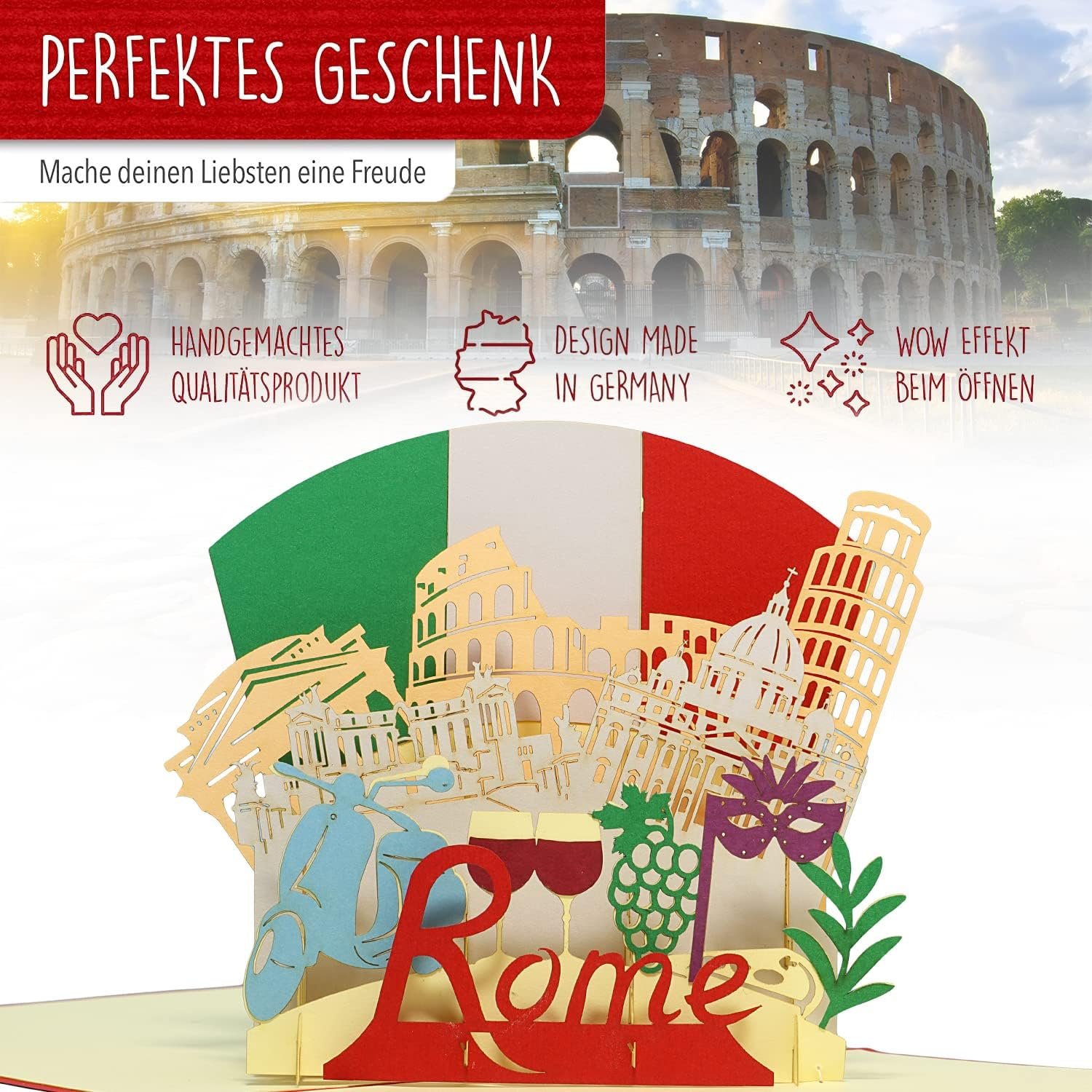 ®, LIN17630, Pop Up Karte Rom, Italien Reisegutschein, Pop Up Karte Italien, POP UP Karten Geburtstag, Pop Up Geburtstagskarte, Geschenkgutschein Städtetrip Grußkarten Italien Rome, N363 - Image 4