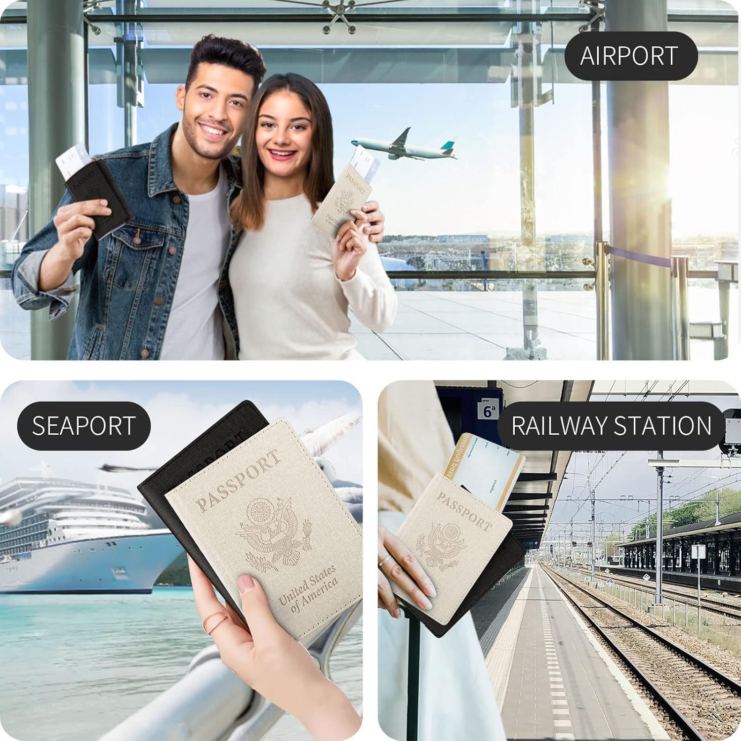 2 Pack Passport Cover With Card Slots RFID Blocking-White&Black - Image 6