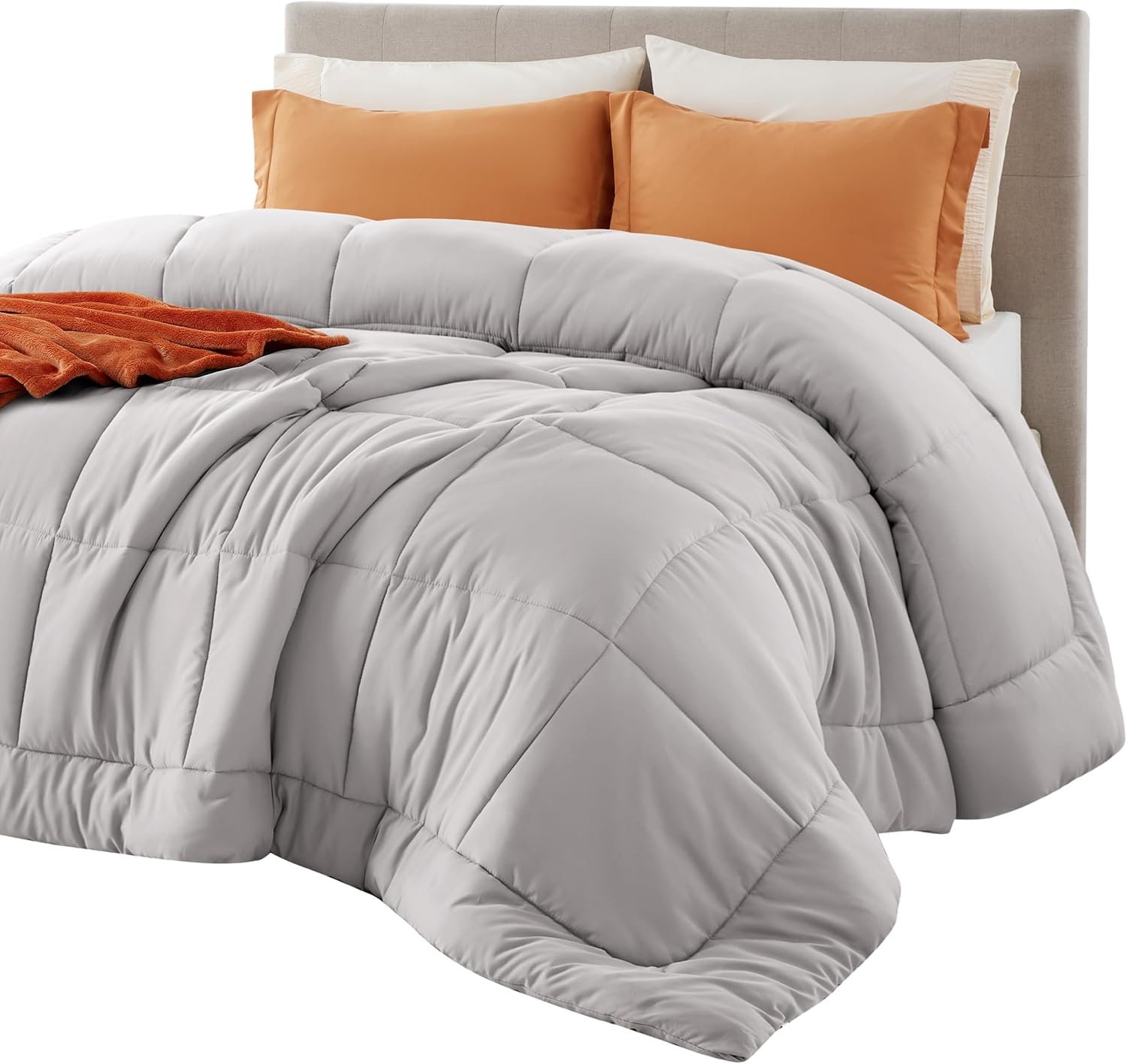 Bedsure Comforter Duvet Insert - Quilted Comforters Queen Size, All Season Duvet, GentleSoft Down Alternative Bedding, with 8 Tabs, Gifts for Women/Men, Light Grey, Queen 88 x 88 Inches - Image 2