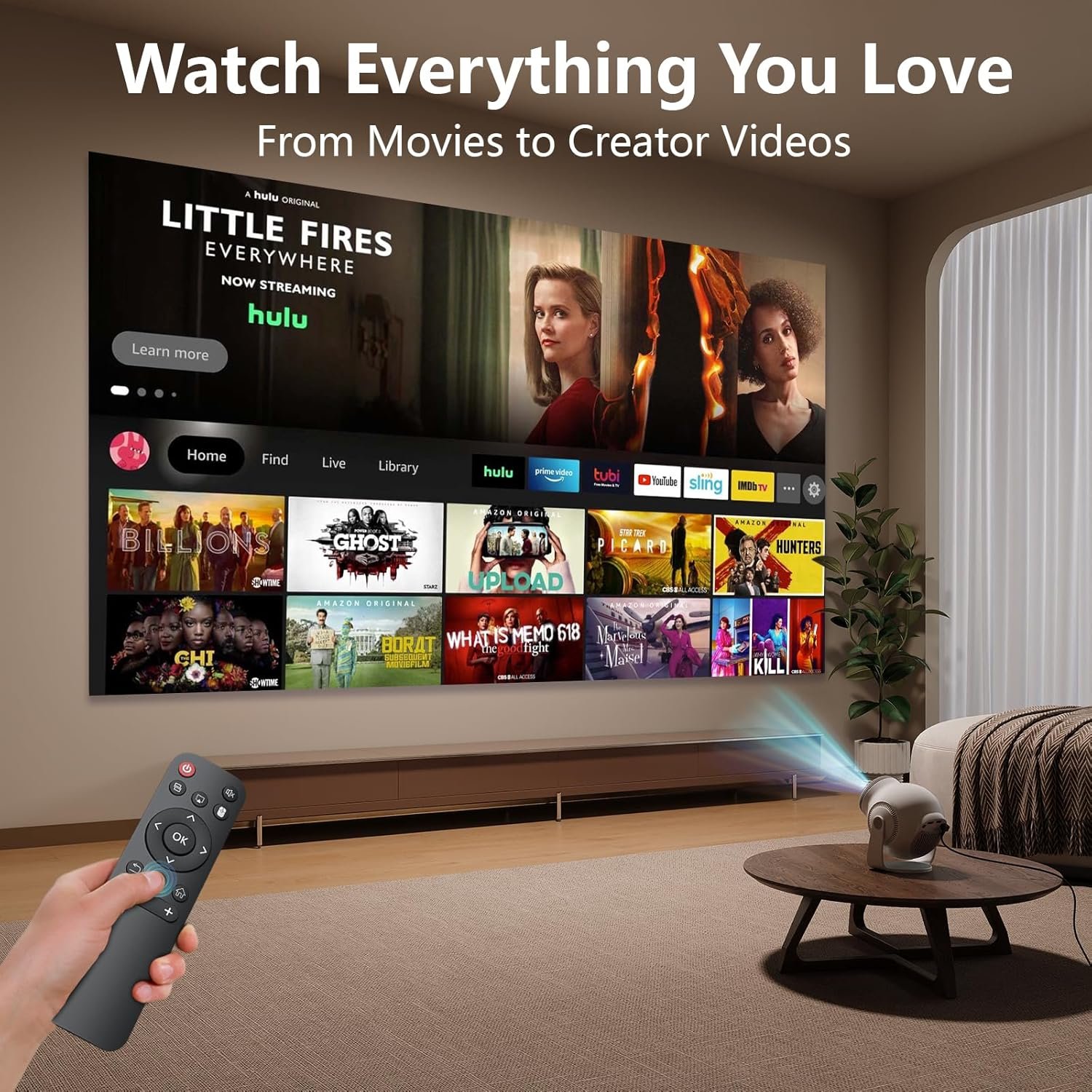 Smart Mini Projector with Android 14 OS, 1080P/4K/8K Video Decoding, WiFi 6 & Bluetooth 5.4, 270° Rotatable Stand, Auto Vertical Keystone, Portable Proyector for Bedroom & Home Entertainment(White) - Image 6