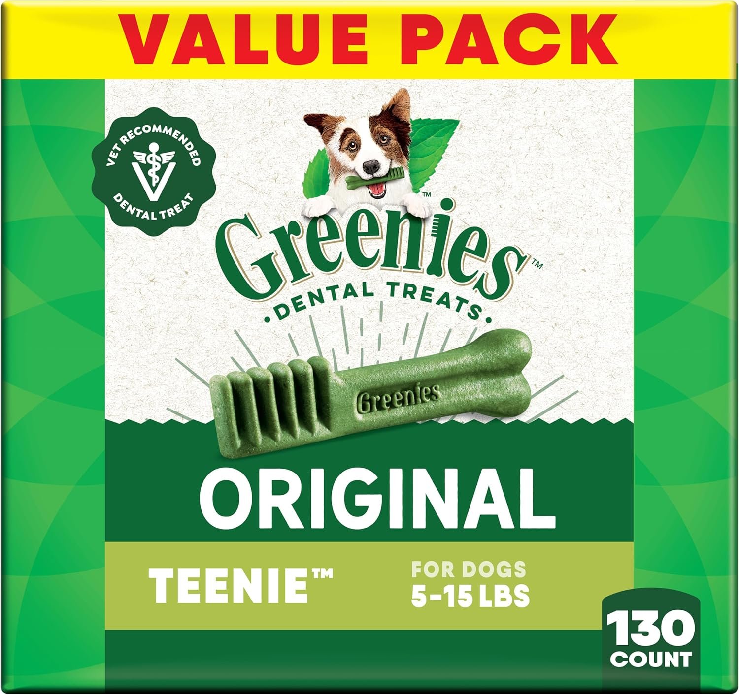 Greenies Veterinarian-Recommended Adult Natural Dental Dog Treats Teenie Size, Dog Dental Chews, Original Flavor, 36 oz. Pack, 130 Count - Image 2