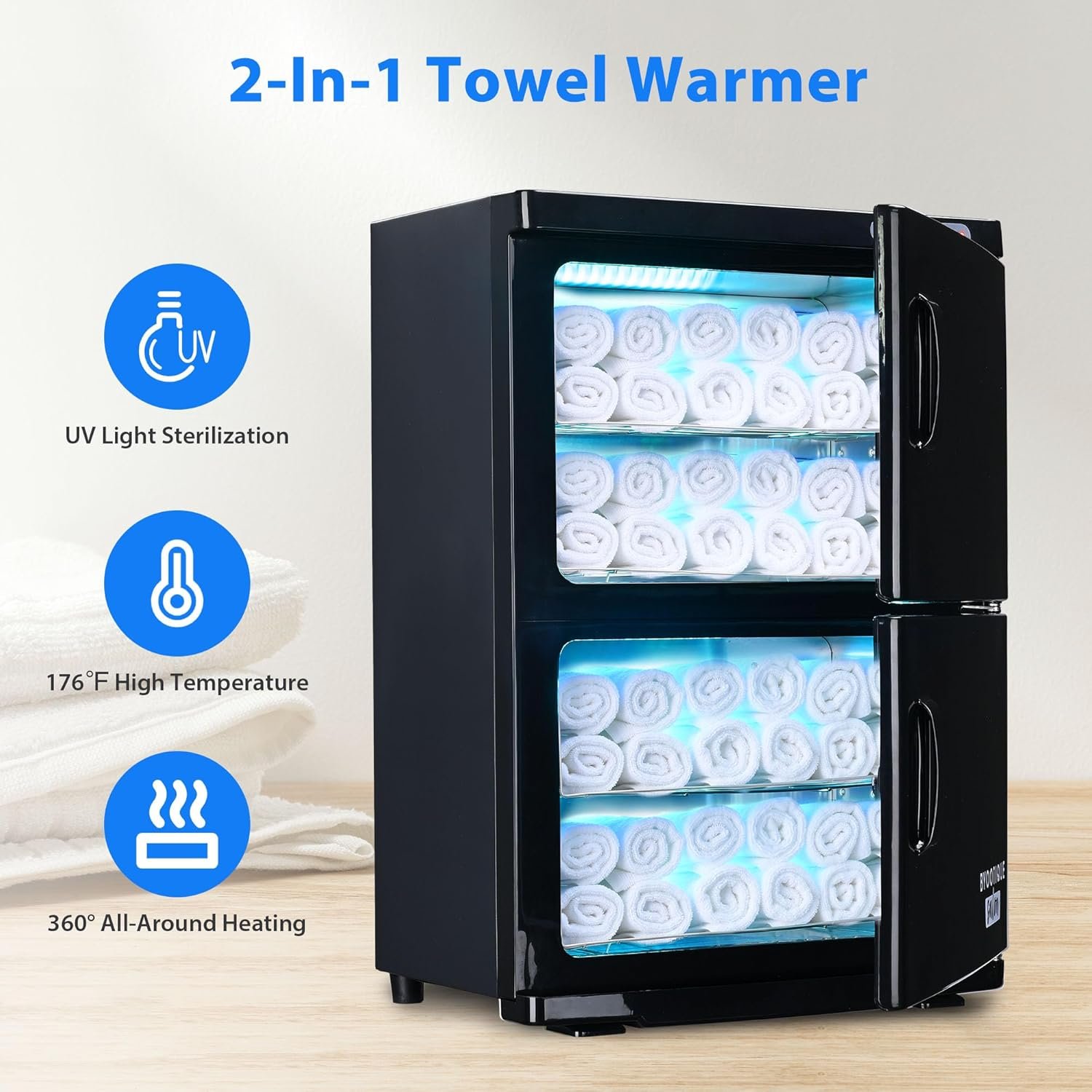 AW BYOOTIQUE Spa Towel Warmer Cabinet for Facial, 46L Extra Large Capacity, 2in1 Professional Black Double Hot Towel Cabinet Heater Machine for Beauty Salon,Barber,Massage,Hair Salon,Estheticians - Image 5