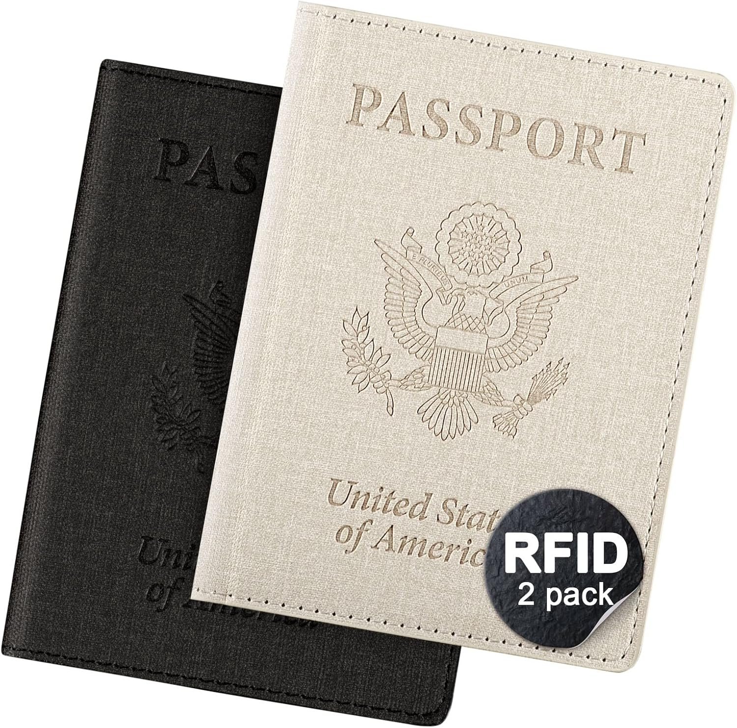 2 Pack Passport Cover With Card Slots RFID Blocking-White&Black - Image 2