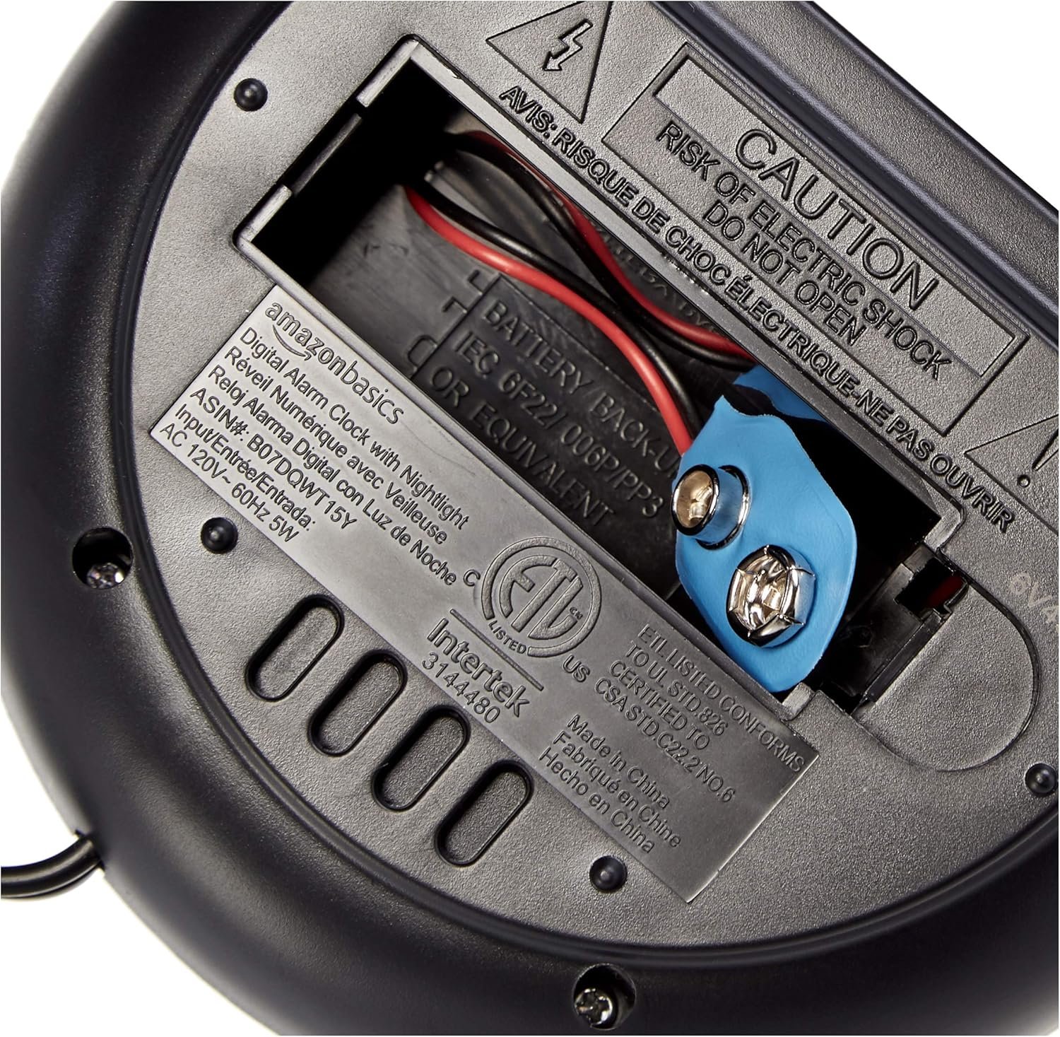 Amazon Basics Small Digital Oval Alarm Clock with LED Display, Nightlight, Snooze Function & Battery Backup, Black, 4.5 x 3.5 x 2.4 Inches - Image 6