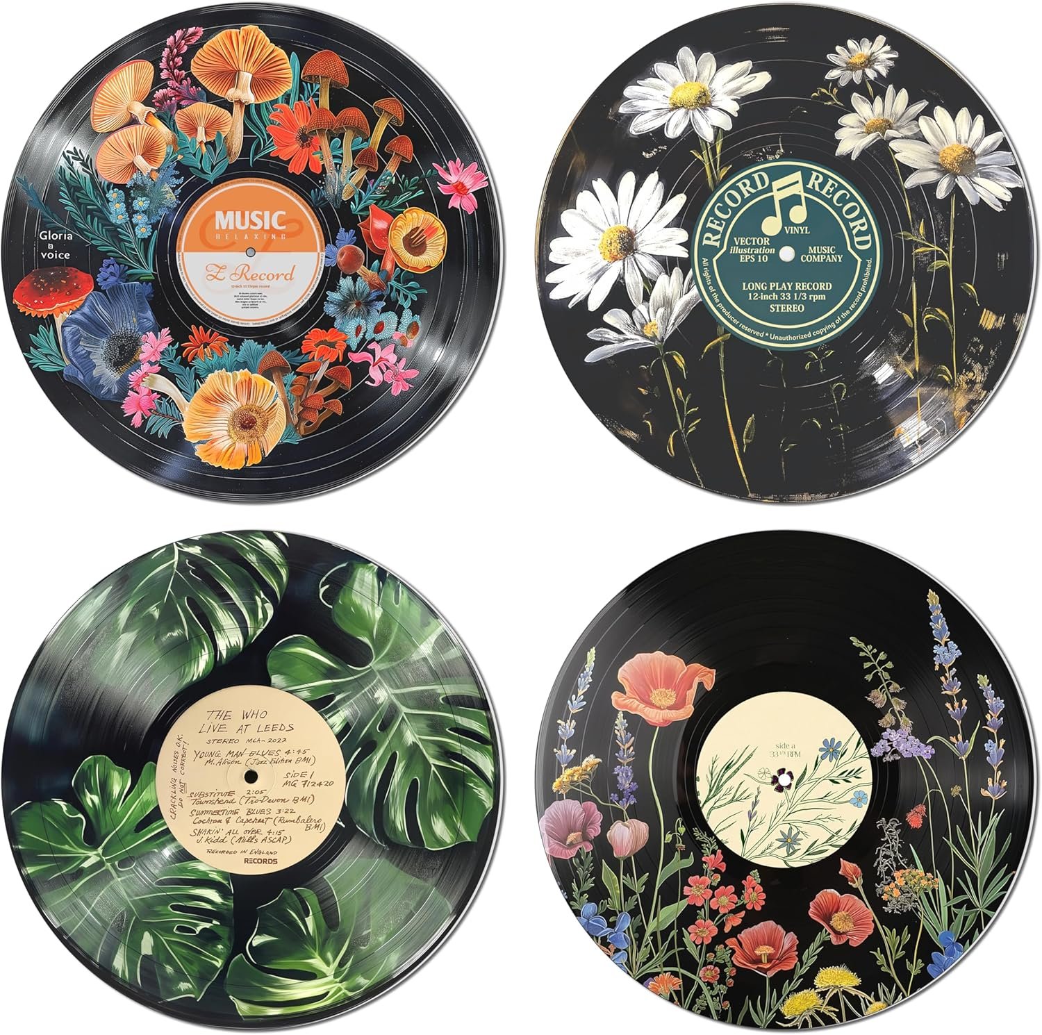 HK Studio Hippie Decor, Posters for Room Aesthetic - Botanical Wall Art, Record Decor, 4pcs 12" - Image 2