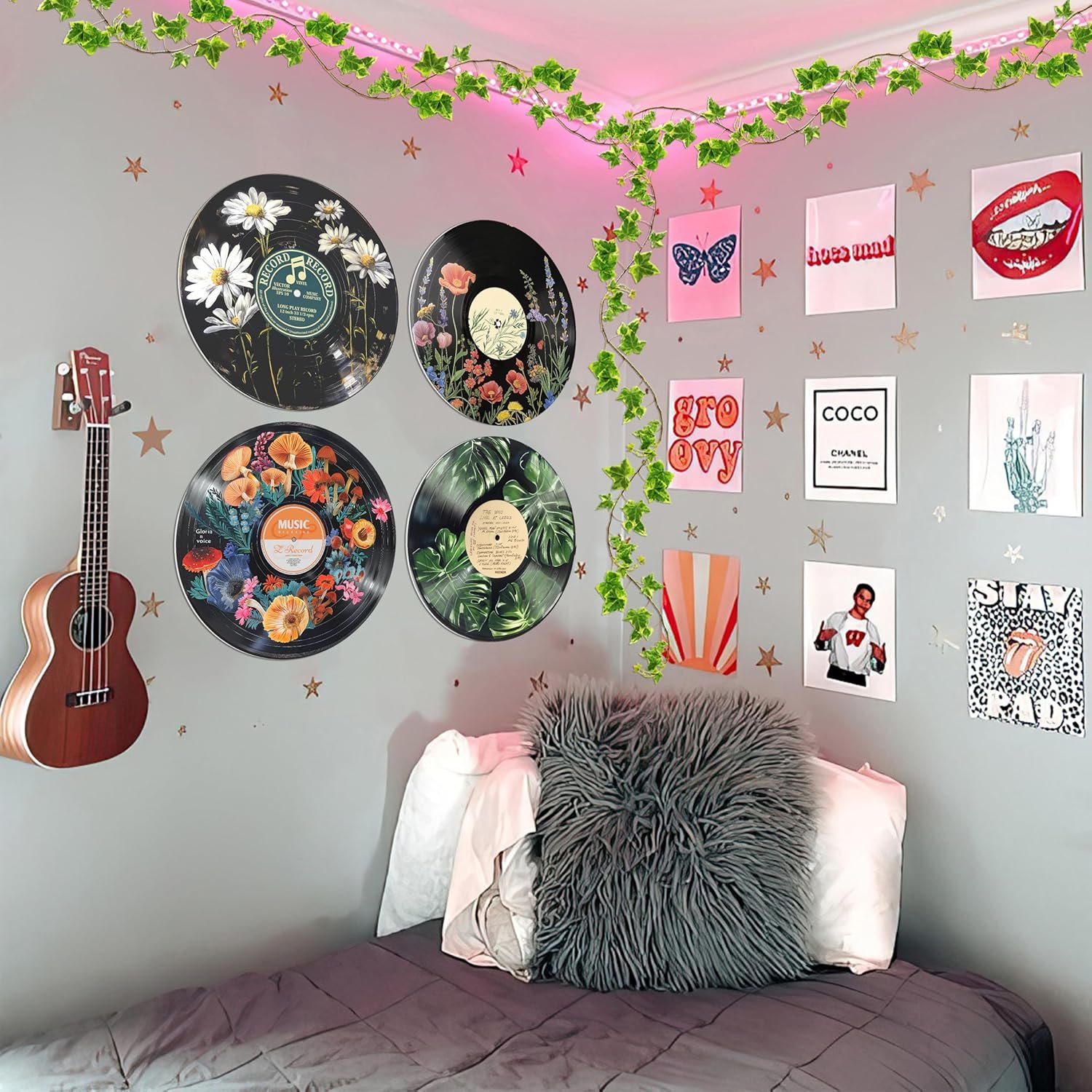HK Studio Hippie Decor, Posters for Room Aesthetic - Botanical Wall Art, Record Decor, 4pcs 12" - Image 7